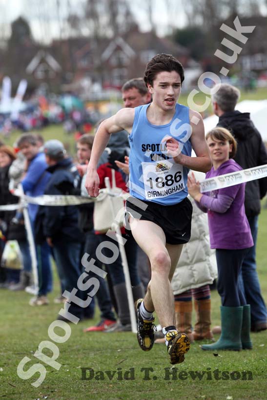 Euan Gilham (Scotland West) leads in the Under-15 Boys, McCain Inter Counties Cross Country, Cofton Park, Birmingham.